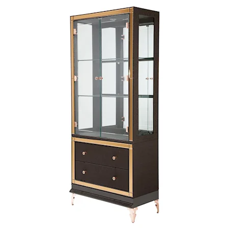 Curio with Mirror Accents and Drawers